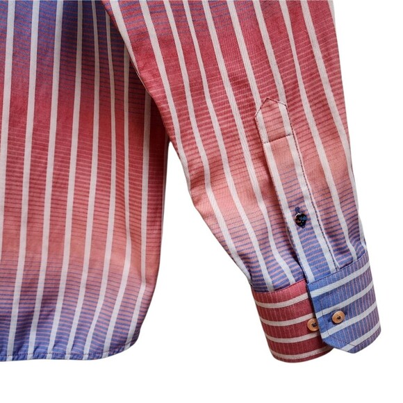 Luchiano Visconti Shirt Mens XL Blue Red Striped Cotton Modal Button Flip Cuff - Picture 8 of 16